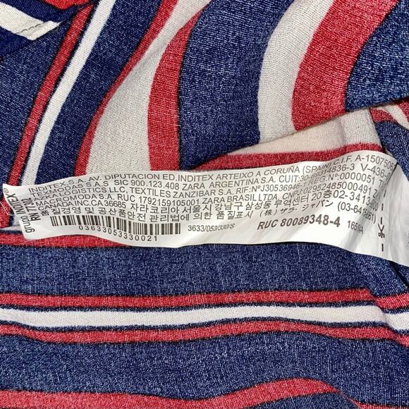 Zara Nautical Red White Blue Striped Drape Tie Waist V-Neck Top Size Small - Picture 7 of 12